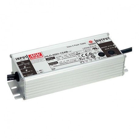 HLG-60H-24AB MEANWELL AC-DC Single output LED driver Mix mode (CV+CC) with built-in PFC, Output 24VDC / 2.5A..