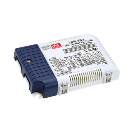 LCM-60U MEANWELL Driver LED, Entrada: 90-132 VCC, Salida: 500 a 1400mA, Potencia 50,4W Rango tensión: 2 a 90..