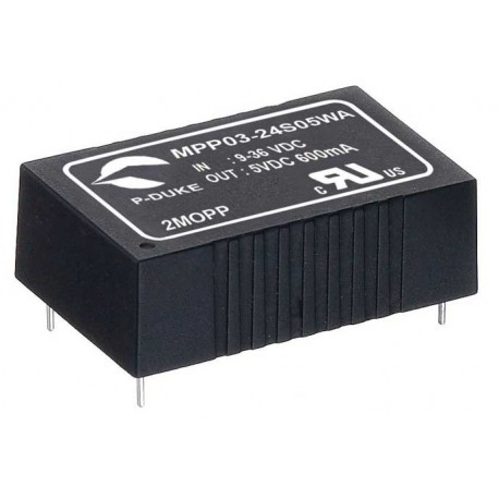 MPP03-48S05WB MEANWELL Conversor CC/CC para circuito impresso, Entrada: 18-75VCC, Saída: 5VCC, 600mA.Potênci..