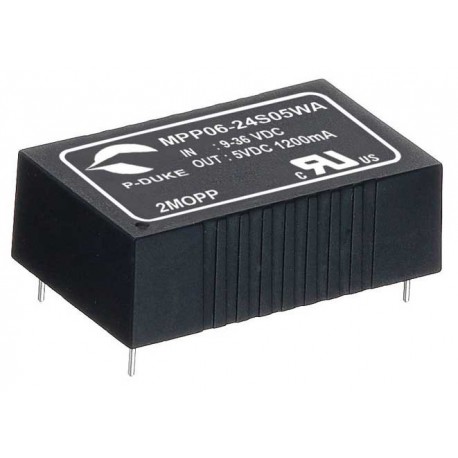 MPP06-48S24A MEANWELL Conversor CC/CC para circuito impresso, Entrada: 36-75VCC, Saída: 24VCC, 250mA.Potênci..